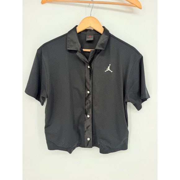 Jordan Other - Jordan Mesh Button Down Shirt XL Black‎ Short Sleeve Cropped Streetwear Sporty